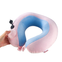 Almohada de masaje de cuello con calefacción eléctrica inflable portátil en forma de U de flocado suave para la siesta, viaje, oficina, hogar